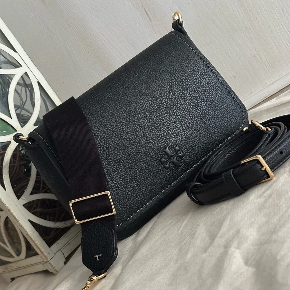 New Tory Burch thea web flap crossbody black